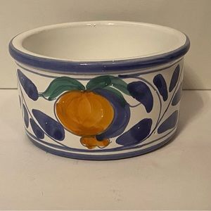 CERAMICHE ITALY POTTERY TERRACOTTA WHITE BLUE RAMEKIN CUSTARD NUT DISH HOME 8 oz